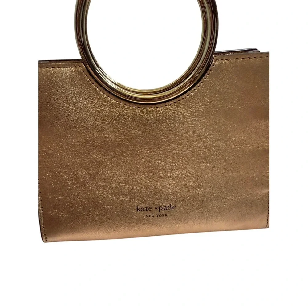Kate‎ Spade Rose Gold Metallic Leather Flower Applique Mini Ring Handle Satchel
